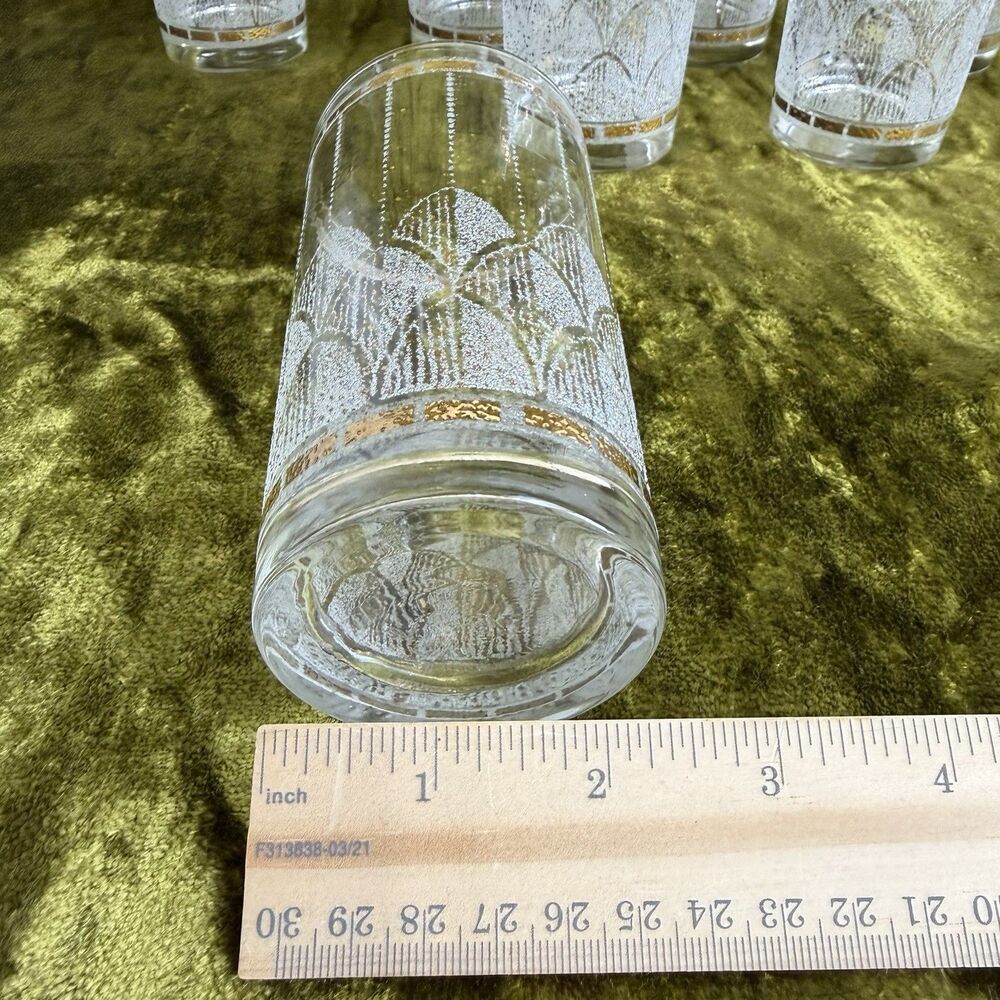 Mid Century Art Deco Clear With Gold Confetti Etching Tumbler Glasses 8 Count - Picture 5 of 8